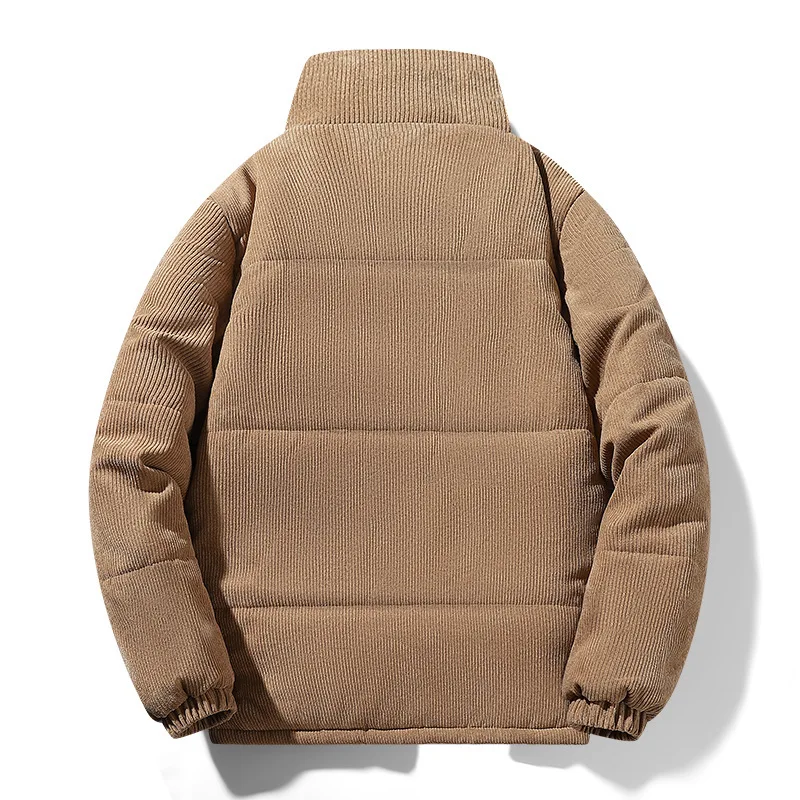 KIDWHXR Man Jacket Winter Simple Solid Stand Collar Men Thicken Warm Coat Male Loose Long Sleeve Zipper Sport Casual Outerwear
