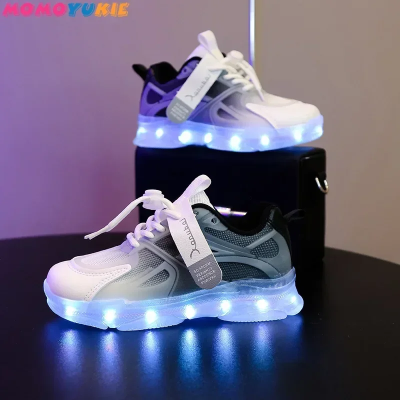 Breathable Colorful Lighting Shoes Luminous Sole Children Led Shoes Boys Girls Lighted Sneakers USB Charger Glowing Shoes Mesh