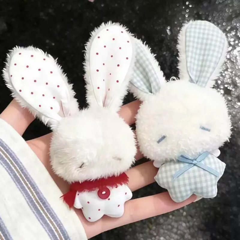 Soft Stuffed Bunny Keychain Kawaii Bead Chain Long Ear Rabbit Plush Bag Charm Backpack Hanging Pendant Keychains Jewelry Gifts