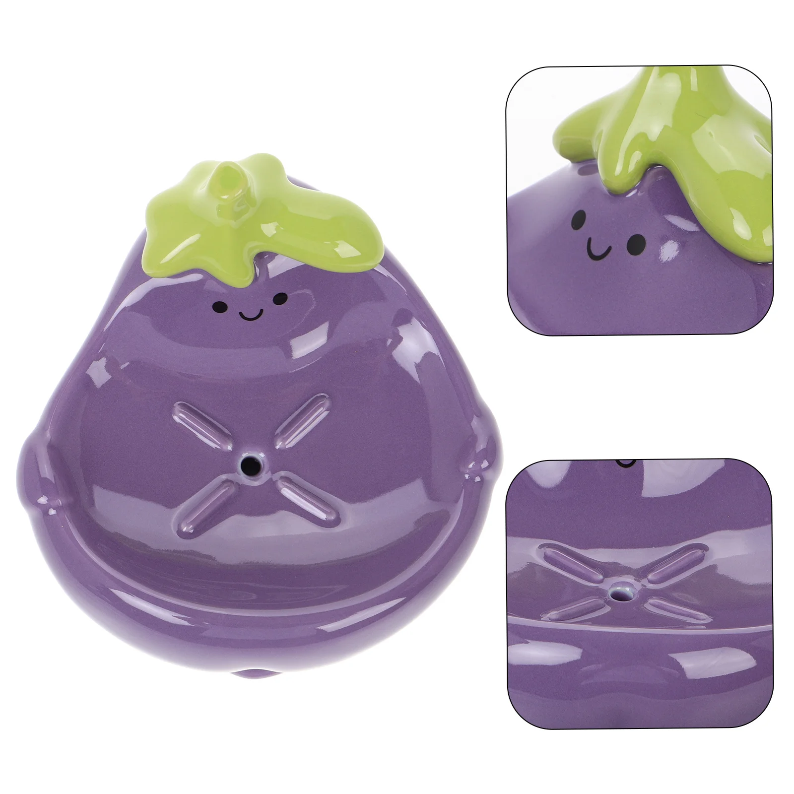 

Cute Eggplant Shaped Ceramic Soap Dish Self Draining Bar Holder for Bathroom Sink Shower Countertop Storage Ceramic Soap Box