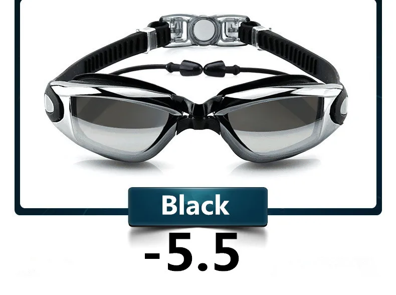 Anti-Beschlag-Profi-Schwimmbrille, Schwimmbrille, Myopie mit Ohrstöpseln, Nasenklammer, galvanisieren, wasserdichtes Silikon zum Schwimmen