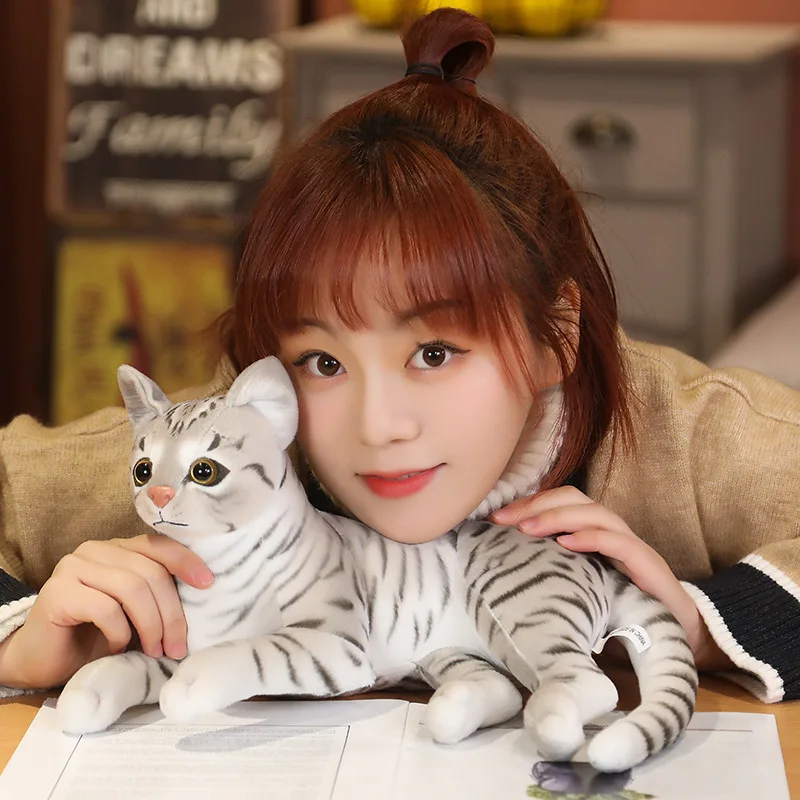 귀여운 시뮬레이션 아메리칸 숏헤어 애완 동물 고양이 장난감, 실물 같은 봉제 고양이 인형, 가정 및 자동차 장식, 아이 생일 선물