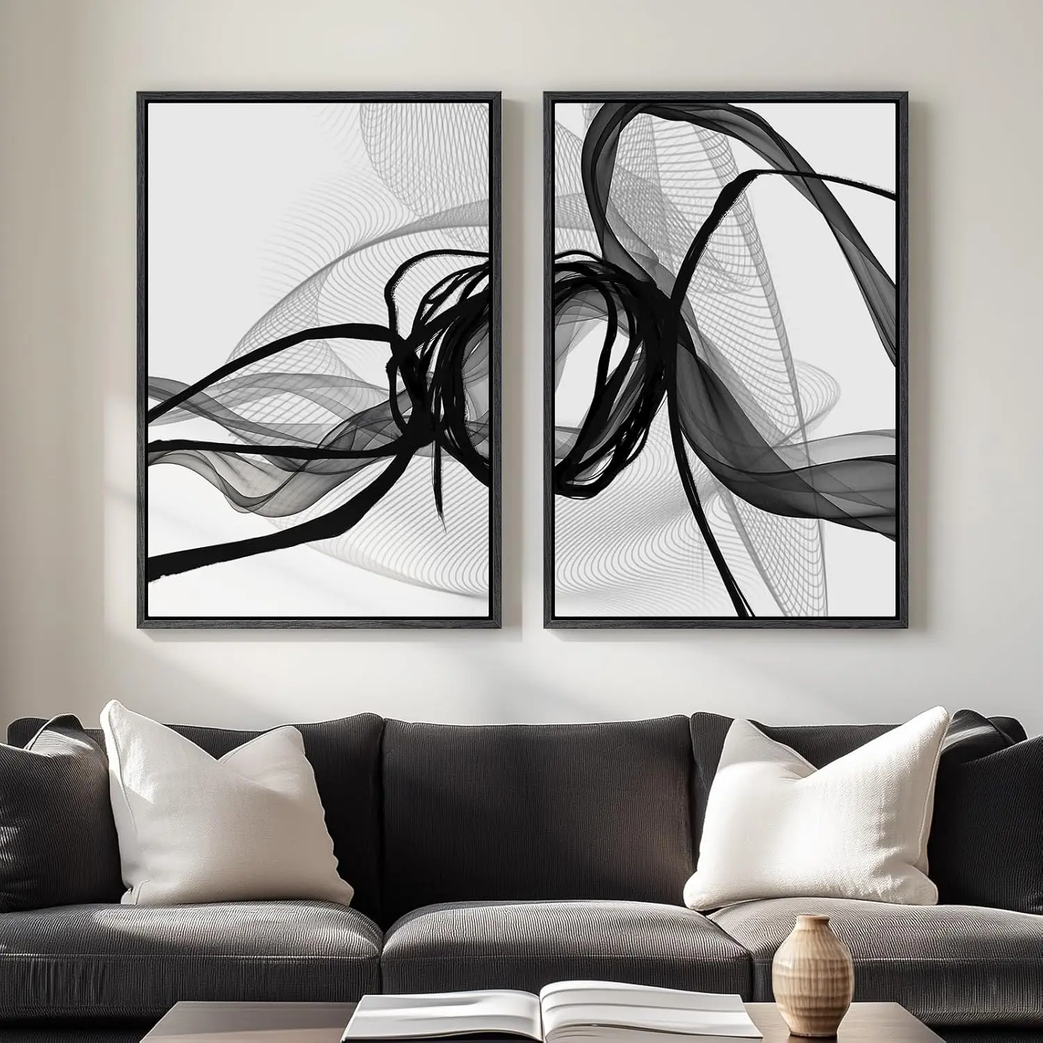 2pcs frameless Canvas Painting 2 sets of modern canvas printed art walls, with a large frame black and white abstract mural in t