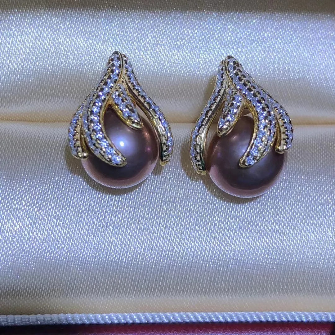 

Wholesale S925 Sterling Silver Earrings Mount Findings Settings Base Mounting Parts Accessory for 9-10mm Pearls 5 pairs/lot