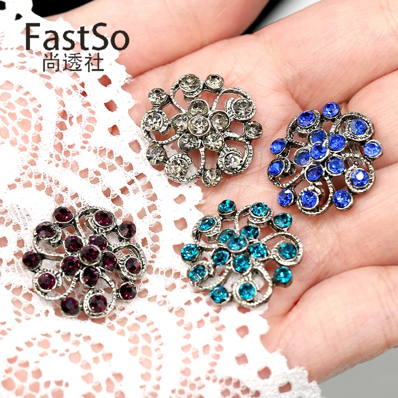 Hollow Diamond Button for Clothing Sweater Cardigan Suit Top Women Coat Clothes Metal Decoration Button 6pcs 21mm