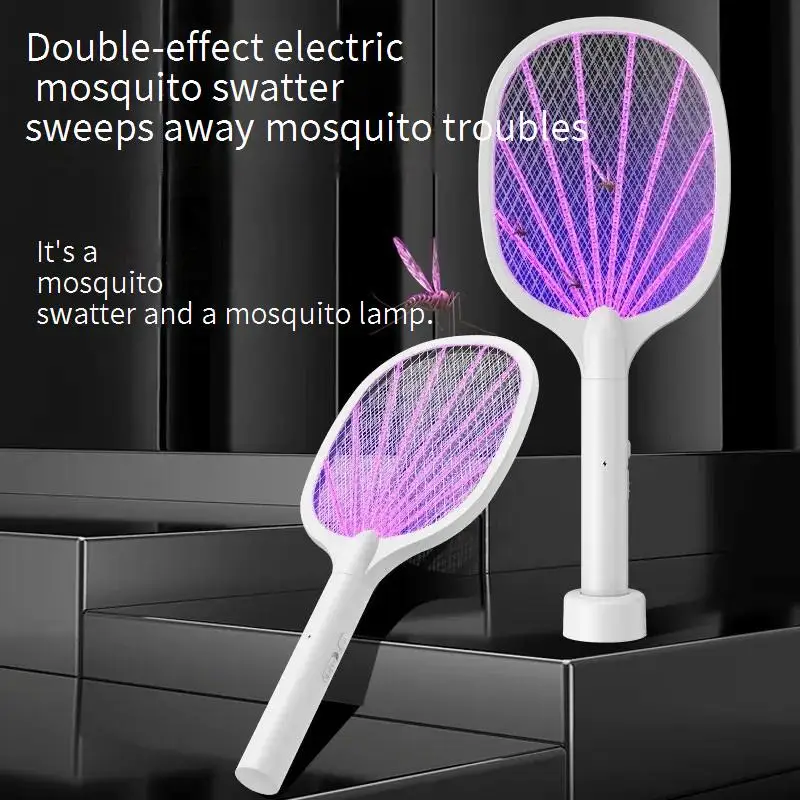 Swatter Flame Retardant Rechargeable 2-in-1 Powerful Household Large Mesh Surface Fly Killer Three-Layer Mosquito Lamp