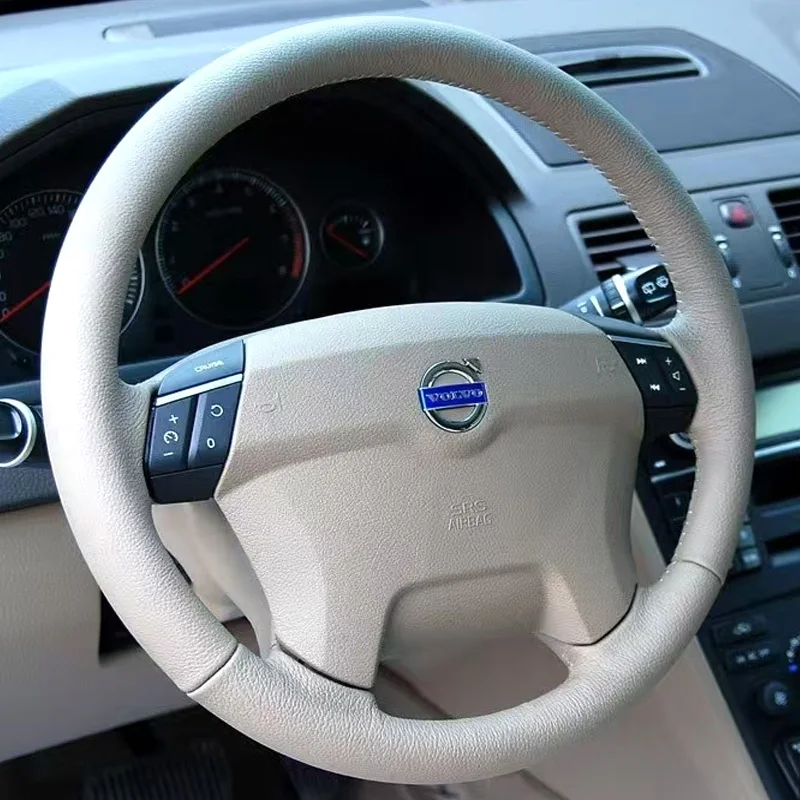 Custom Hand Stitched Car Steering Wheel Cover for For Volvo XC90 2004-2013 Black Leather&carbon Style Interior Accessory