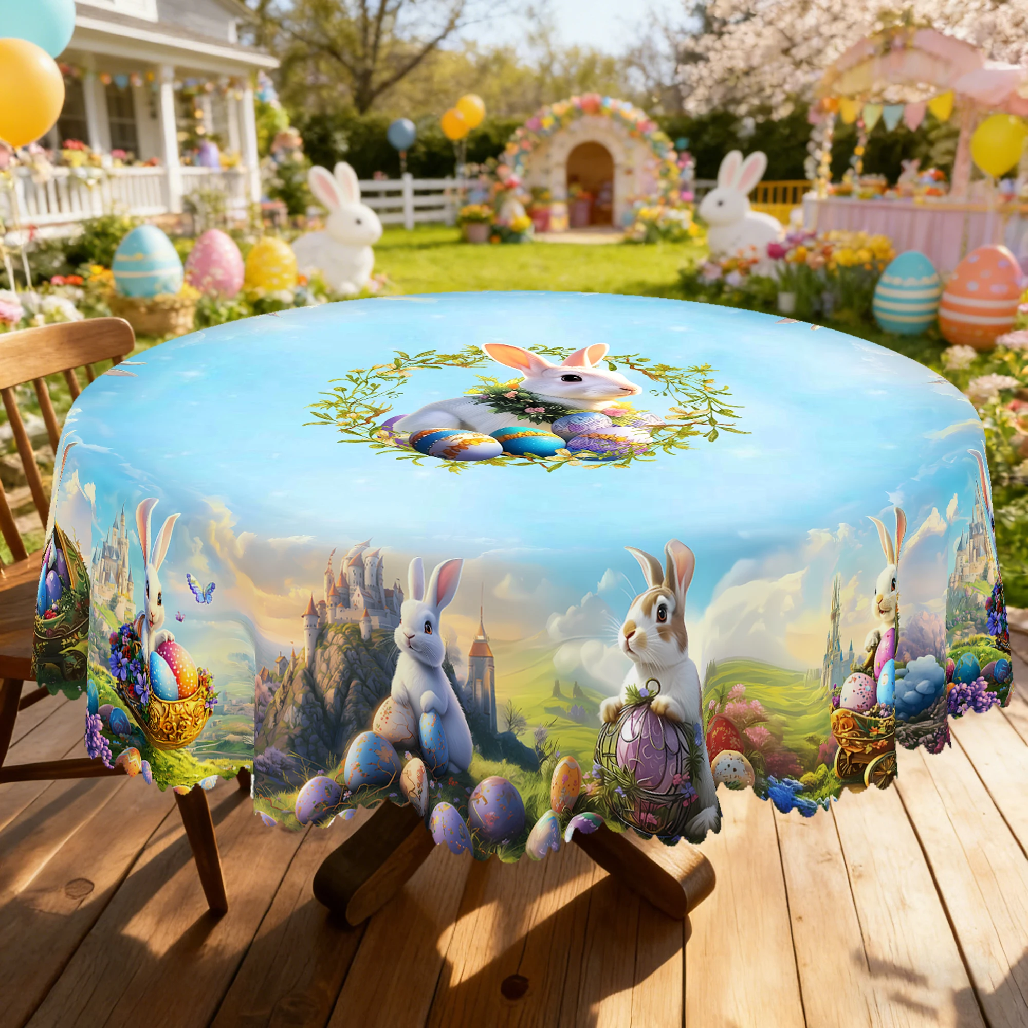 

Скатерть с пасхальным принтом, 1 шт., милые кролики, пасхальные яйца, цветочный узор, идеально подходит для праздничного и пасхального декора, кемпинга, пикников, садовых барбекю, украшений для вечеринок, кухонных принадлежностей, скатерти для использован