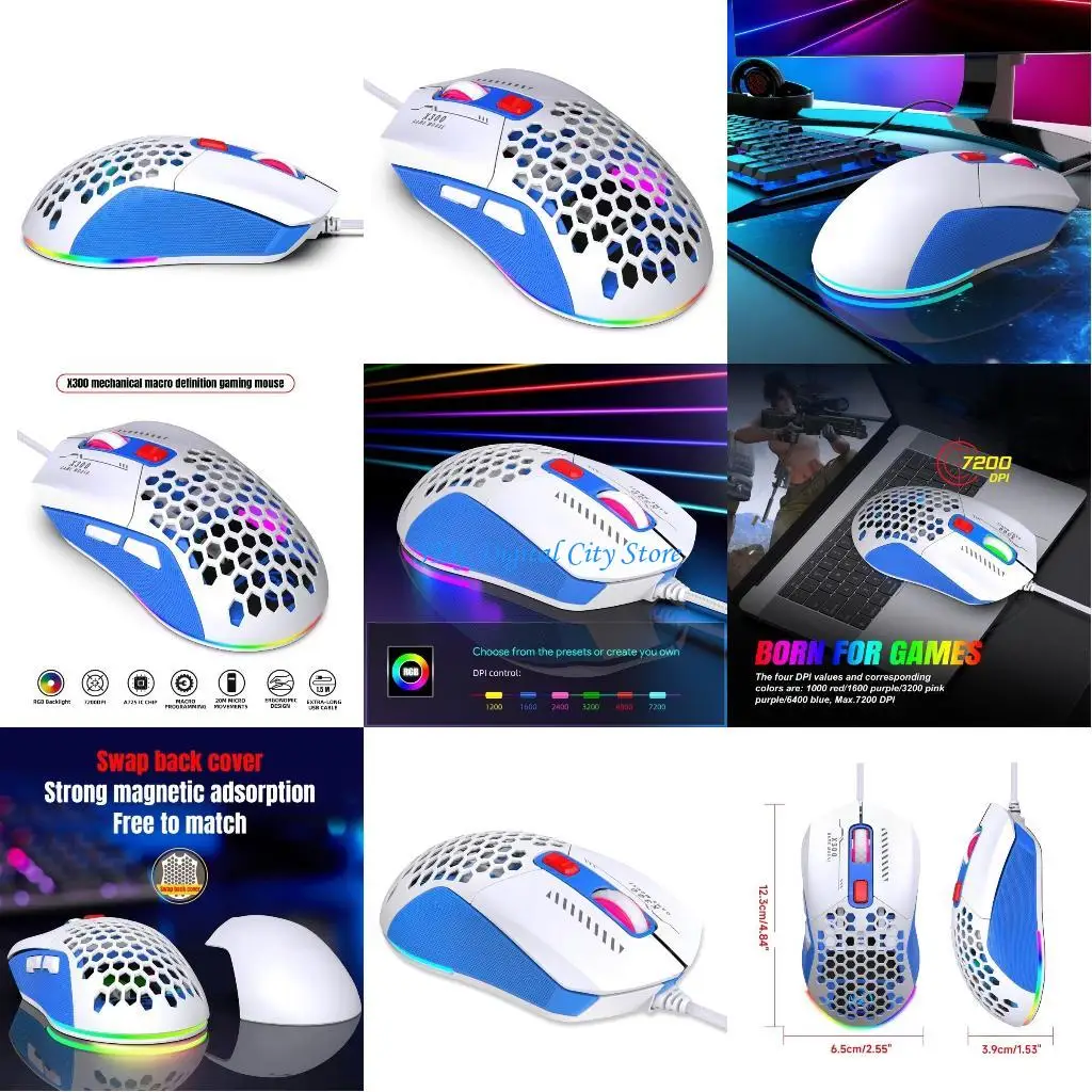 

U75B USB Wire RGB Gaming Ultralight Honeycomb Mouse 7200Dpi Programmable Ergonomic