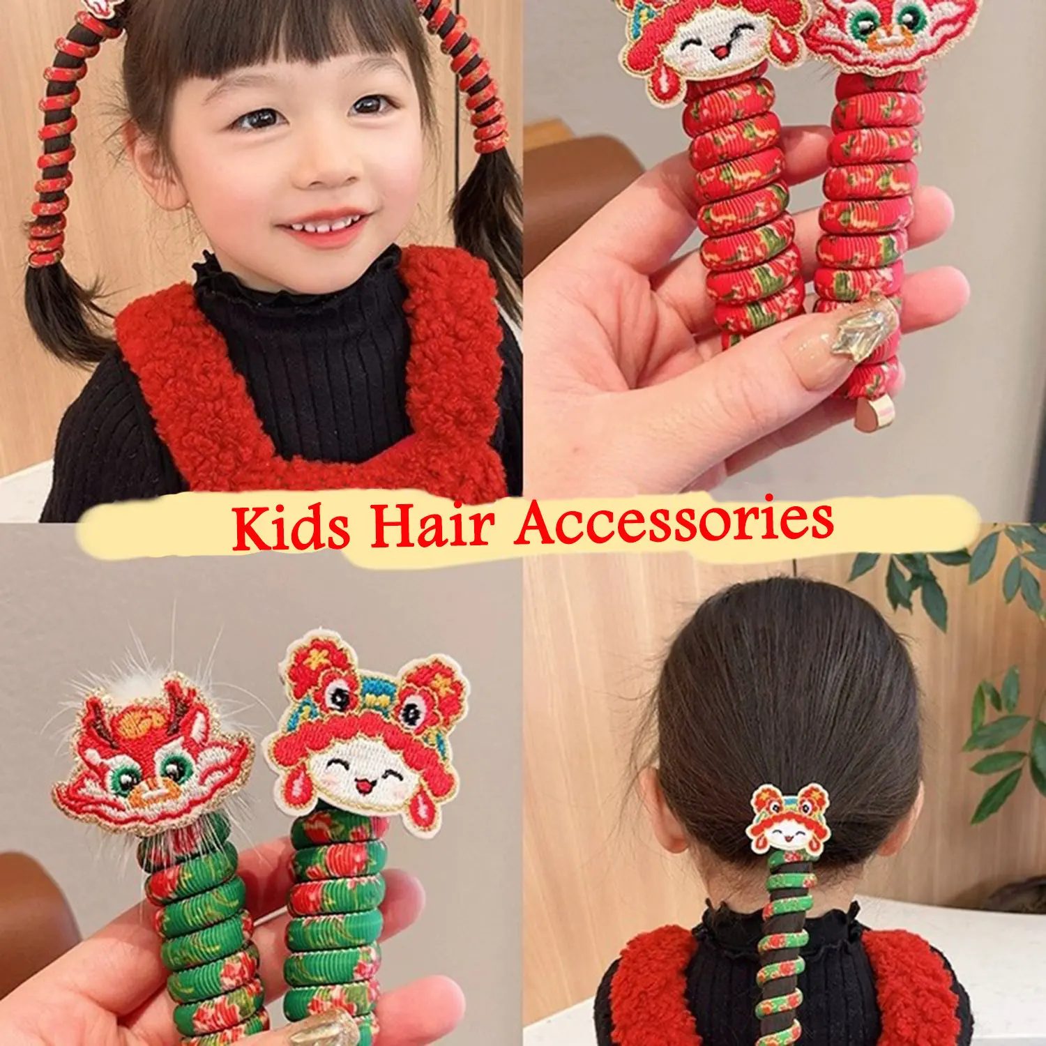 New Year Curly Telephone Wire Hair Tie For Children Cute Cartoon Dragon Hair Band Hair Accessories For Young Kids Hair Scrunchie view 5