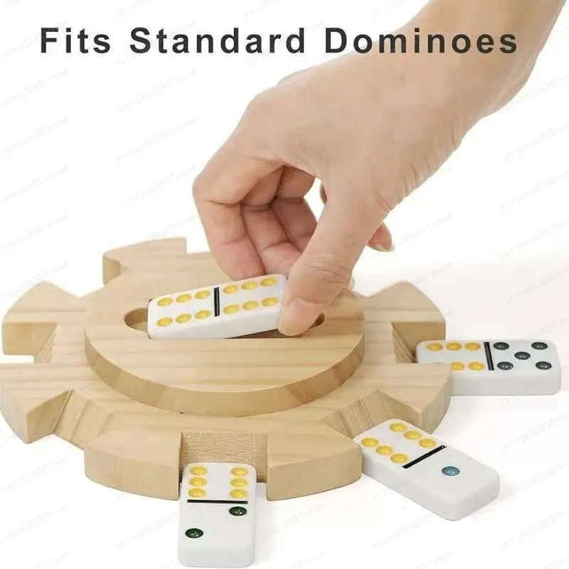 Wooden Mahjong Rack Round Rotatable Domino Set Parent-child Interactive Toy Chess and Card Mahjong Stand
