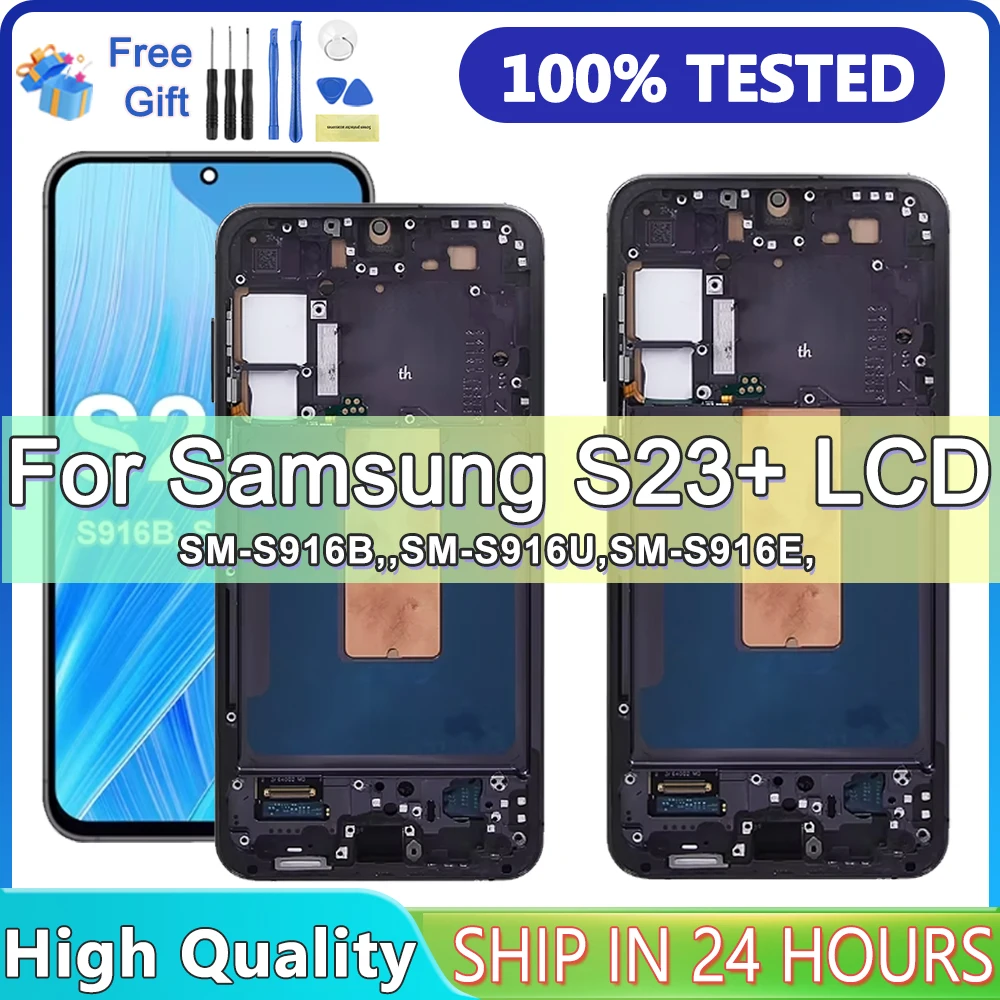 Tested S23 Plus for Samsung Galaxy S23+ S916B S916B/DS Lcd Display Digital Touch Screen with Frame Replacement