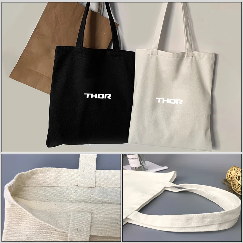 Bolsas de compras de lona de gran capacidad, bolsas de mano plegables de algodón ecológicas, bolso de hombro reutilizable DIY para THOR