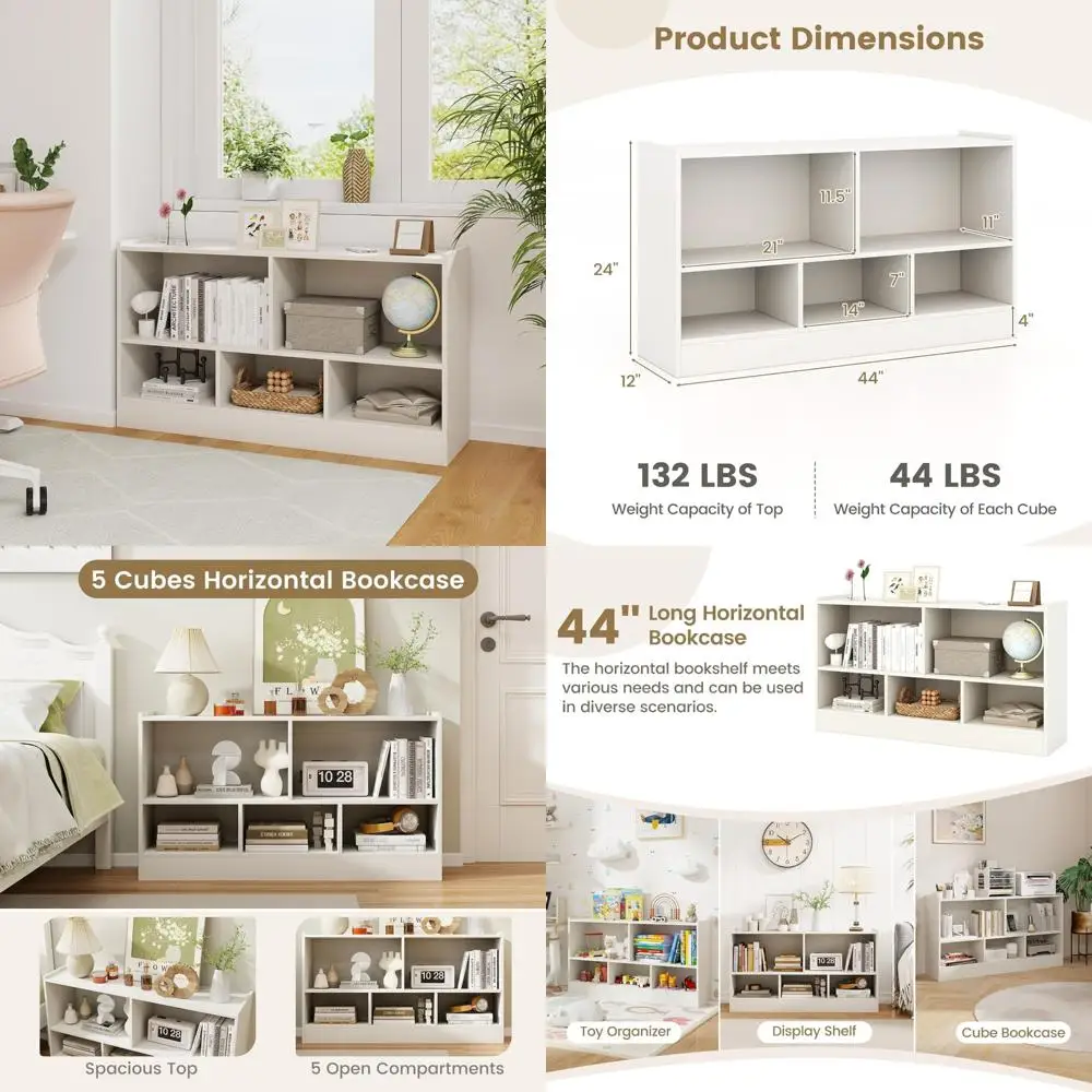 

Wooden 2-Tier Horizontal Bookshelf Organizer for Home and Office, Compact Display Shelves Ideal for Classrooms and Low Profile S