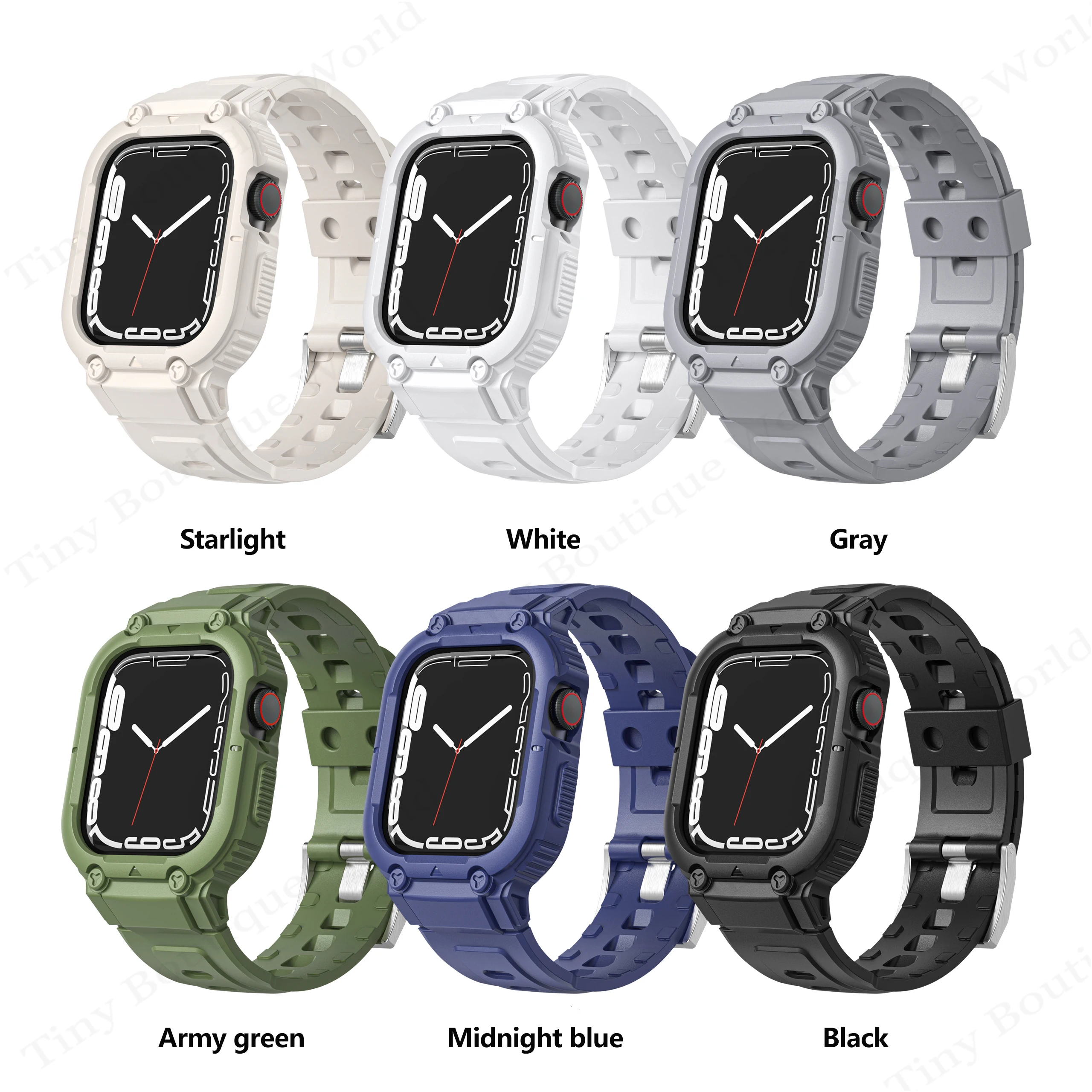 Sport Rubber Band+Case for Apple Watch 44mm 41mm 40mm 45mm Silicone protection Cover Strap Iwatch Series 9 8 7 Correa 6 SE 5 4 image 4