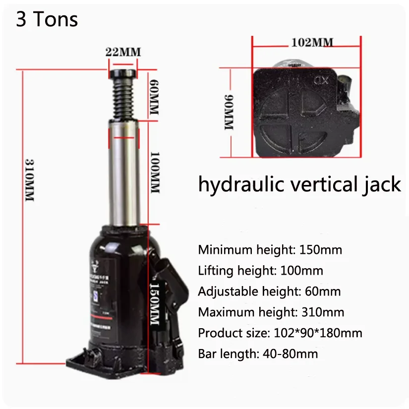 Heavy Oil Pressure Jack Vertical Hydraulic 3 Tons Car Replace Tire Dedicated