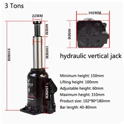 Heavy Oil Pressure Jack Vertical Hydraulic 3 Tons Car Replace Tire Dedicated