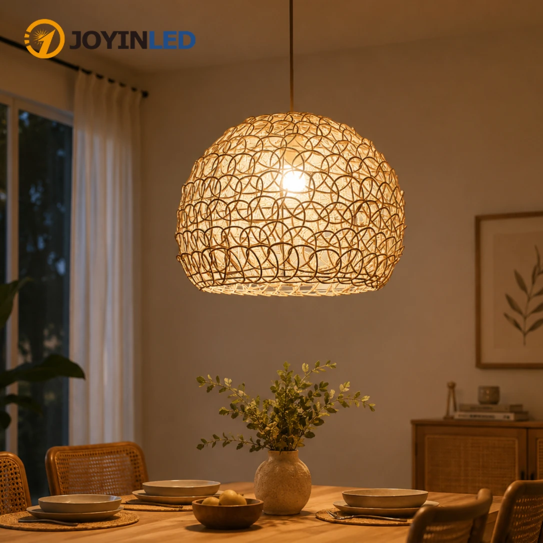 

25CM Rattan Pendant Lamp Bamboo Wood Creative Personality Hand Knitted Simple Living Room Bamboo Light Fixture Hanging Lamp