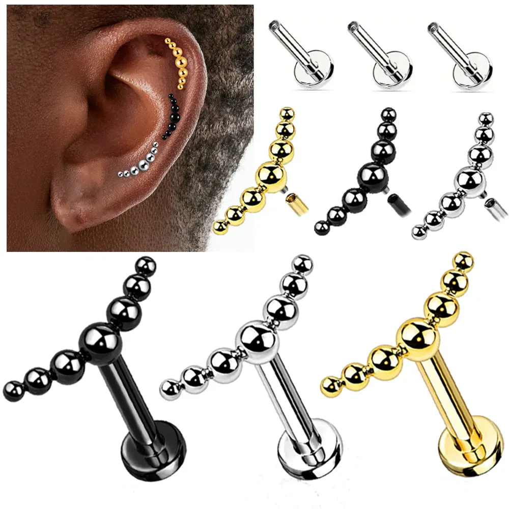 1PC Surgical Steel Internally Threaded Labret Piercing Lip Ring Cartilage Stud Earring Ear Lobe Conch Helix Tragus Ear Jewelry