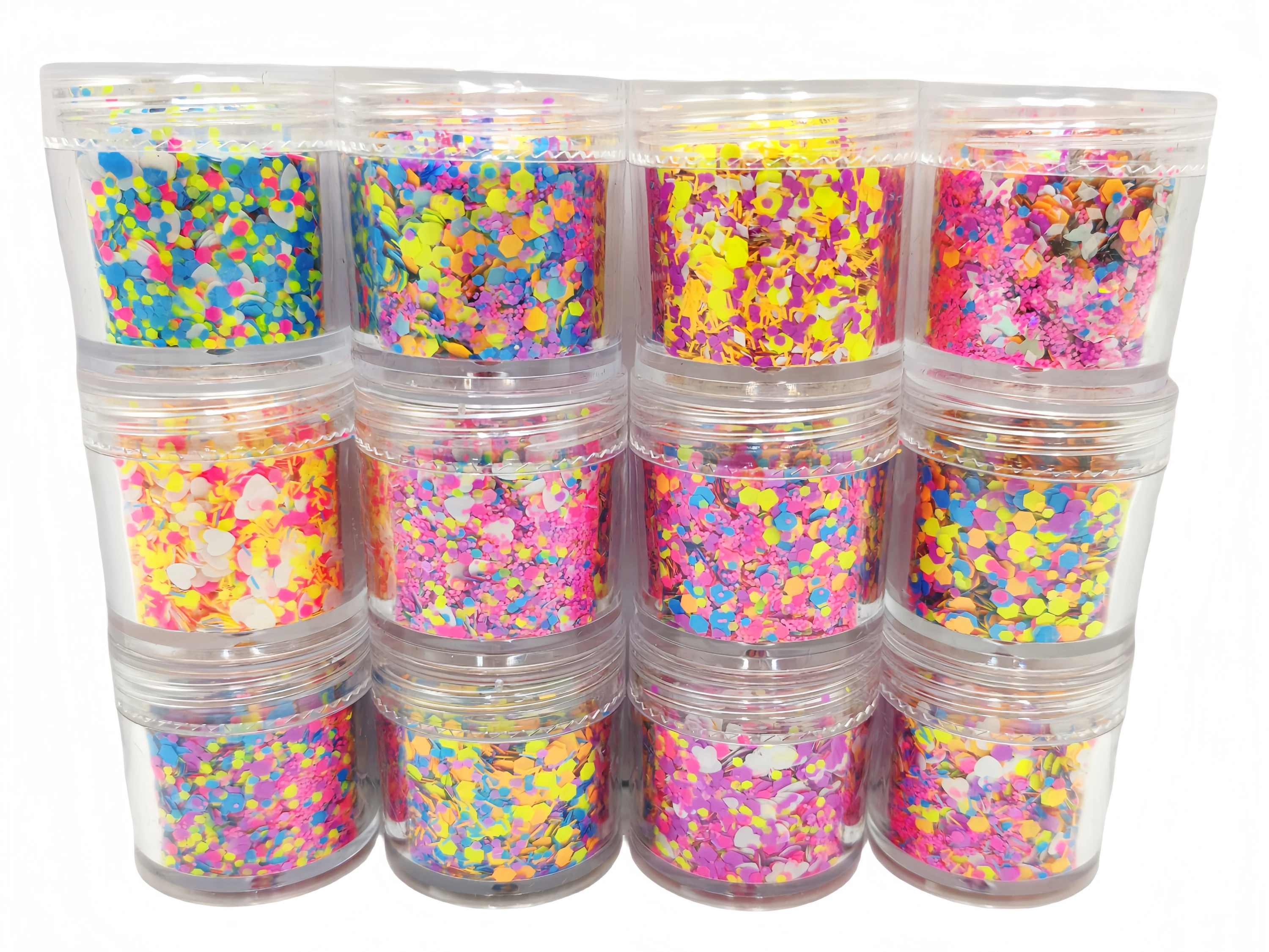 NEON Matte 12 Colors Solvent Resistant Chunky Glitter Mix Hexagon Flake Shape Sequin for DIY Gel Nail Art Polish,Face,Body,Slime