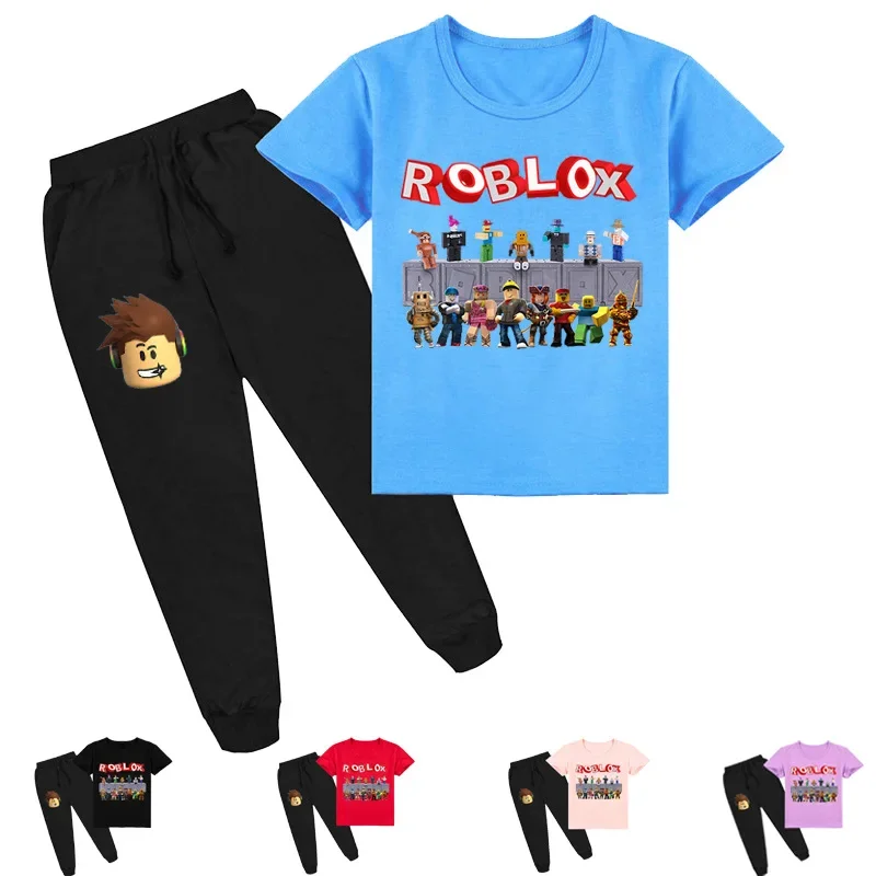 

Hot Item! ROBLOX Cartoon Pattern Short-sleeved T-shirt + Leggings Trousers Set for Middle and Large Children