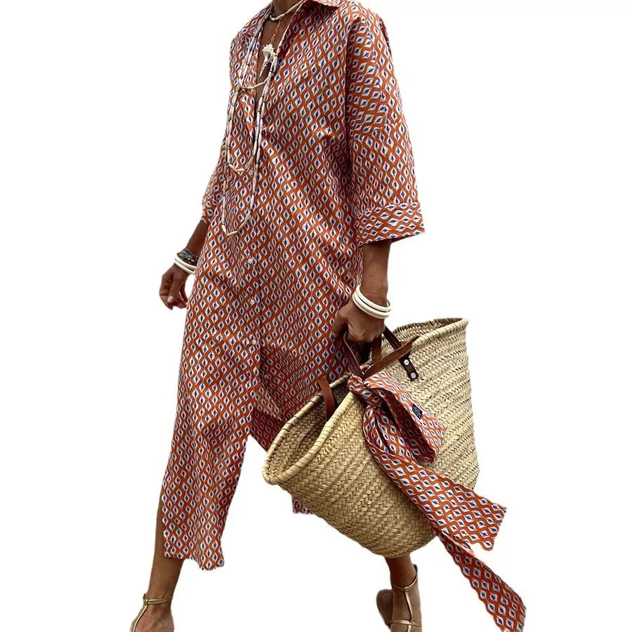 Damen-Hemdkleid mit gestreiftem Print, schulterfreiem Schnitt und halben Ärmeln, mit elegantem Taillenband-Design, geeignet für den täglichen Gebrauch im Frühling.