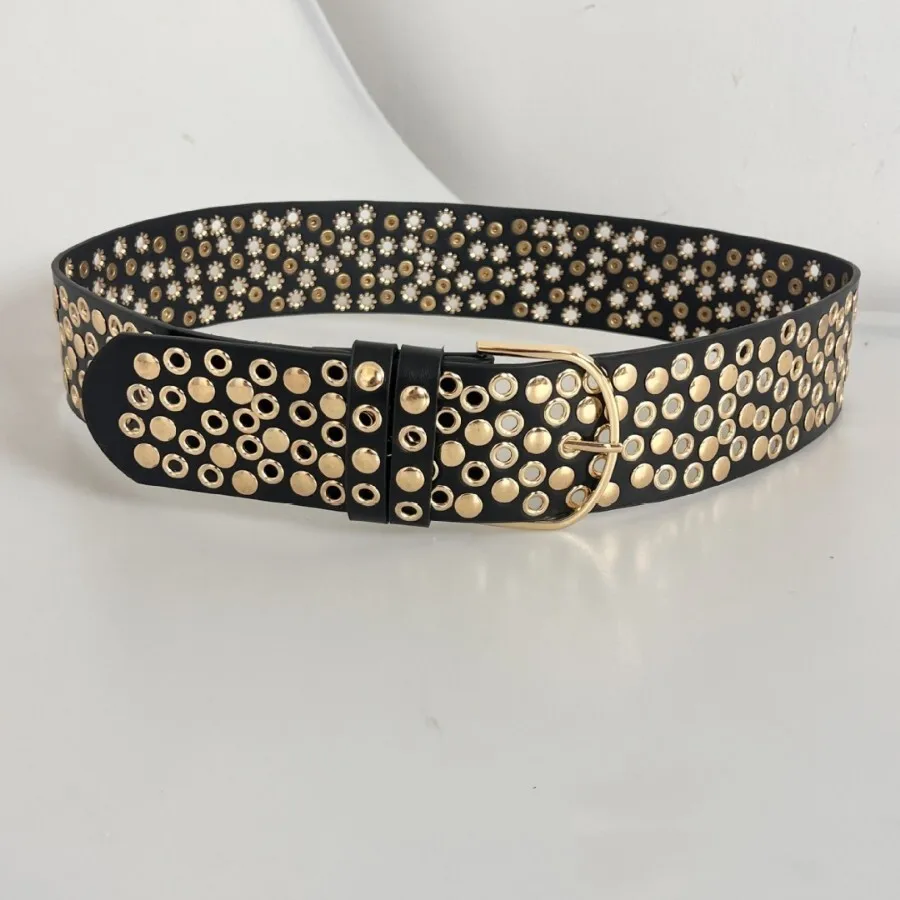 Cross-Border New Rivet Ultra Retro Punk Style Y2K Emo Women's Fashion Wide Belt Wholesale