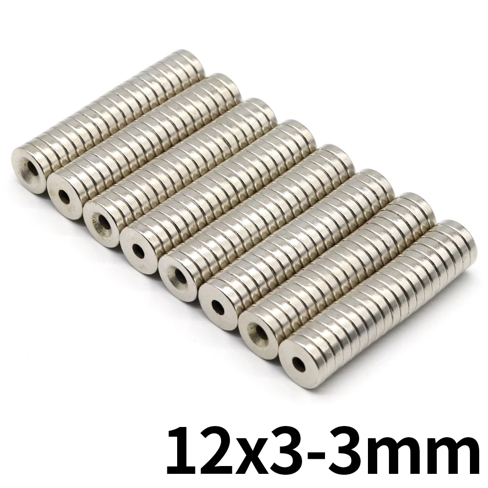 12x3-3mm Super Strong Round Neodymium Magnet with holes N35 Powerful Magnetic NdfeB Permanent Refrigerator Magnet imanes DIY