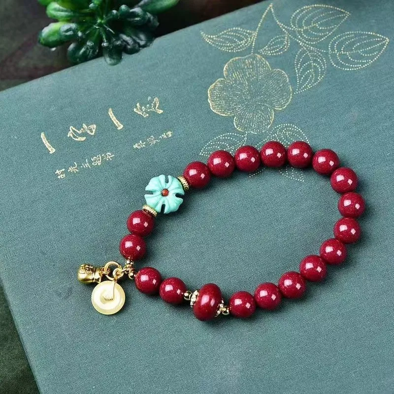High-Content Natural Mineral Premium Purple Gold Sand Polished Bead Bracelet