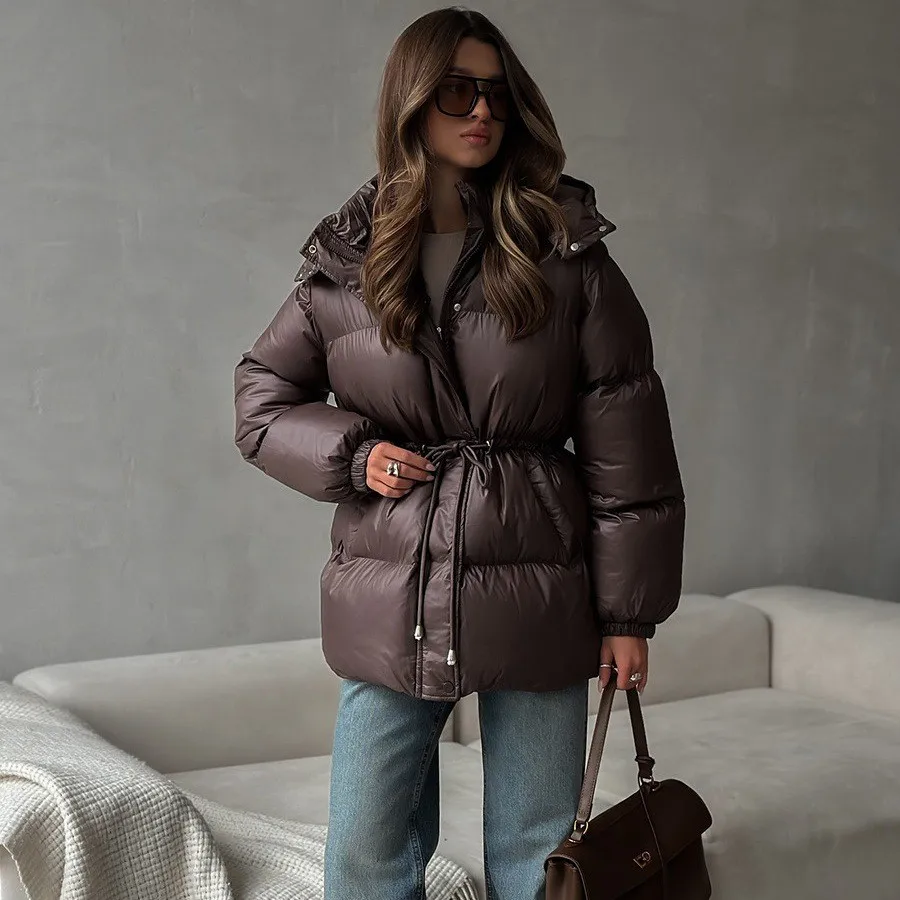 Hooded Zipper Coat Loose Fit Casual with Zipper Closure Long Length Pockets Thick Long Sleeve Regular Sleeve Spring for Women