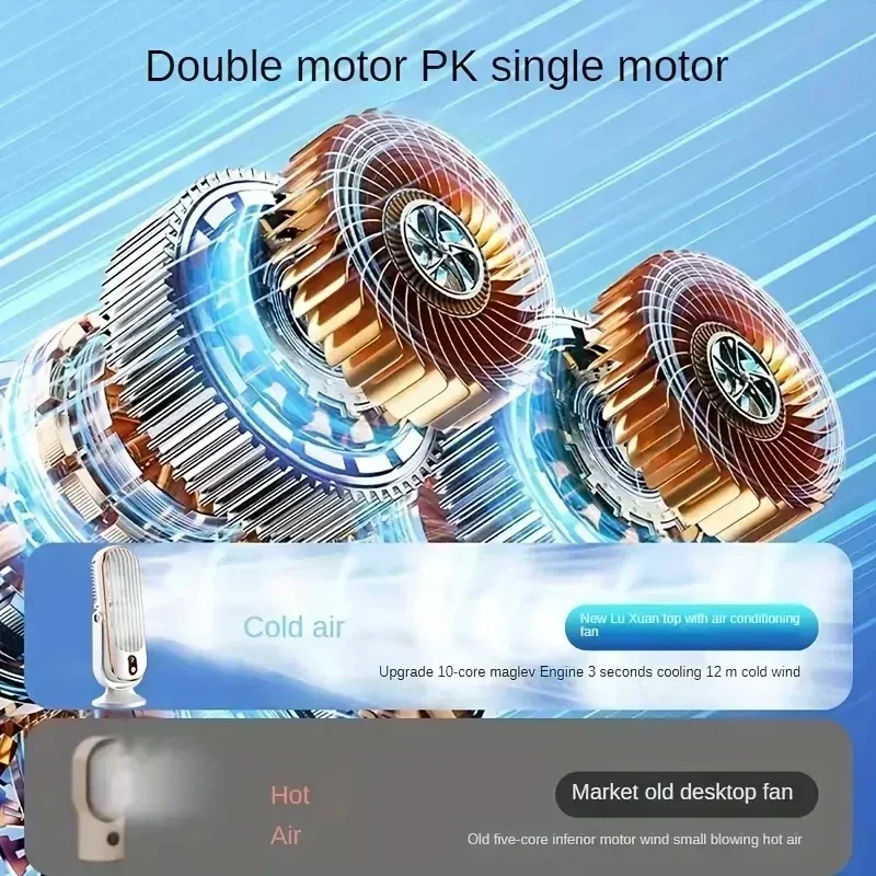 ポータブル小型エアコン,調整可能なヘアドライヤー,大型バッテリー,デュアルモーター,USB充電,720度,家庭用