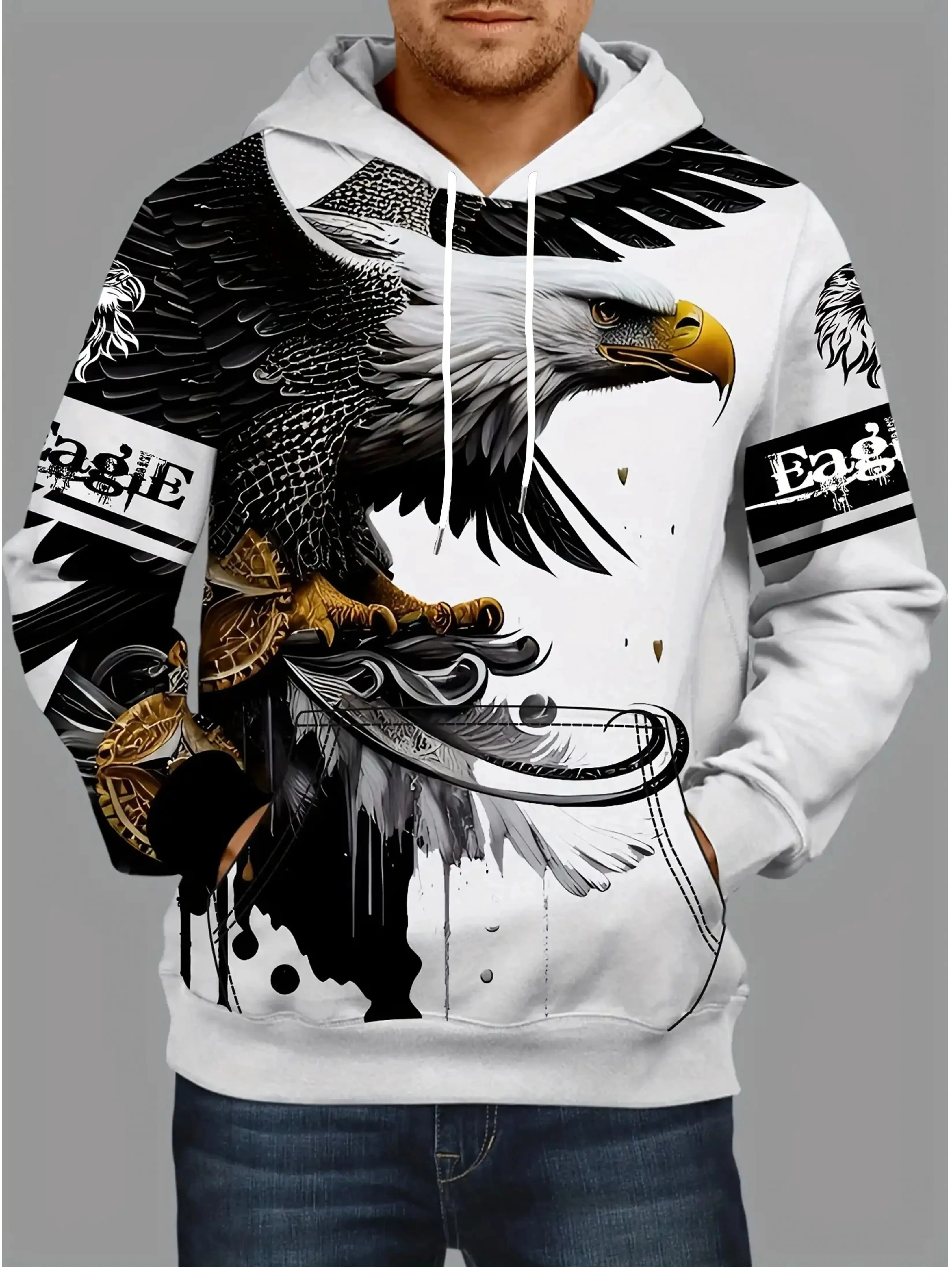 New model: men’s hooded long-sleeve loose-fitting casual printed basic sweatshirt. Perfect for young people in spring, summer, a