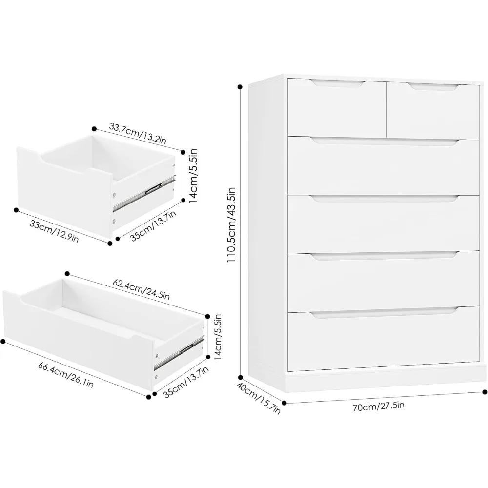 HOSTACK Modern 6 Drawer Dresser for Bedroom, Tall Chest of Drawers with Storage, Large Wood Storage Chest Organizer with Cut-Out