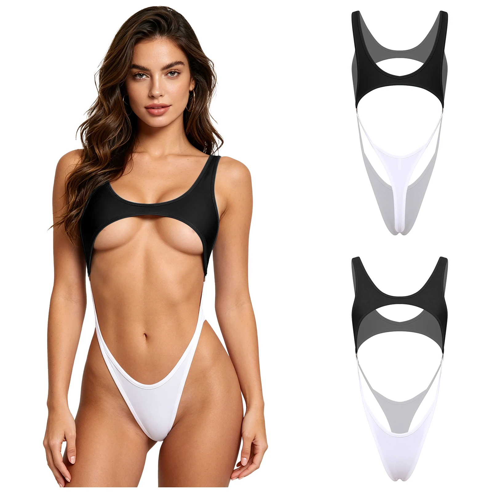 Womens Swim Leotard One Piece Swimsuit Swimwear Beachwear Cutout Sleeveless O-ring Cheeky Bikini Thong Bodysuit for Honeymoon