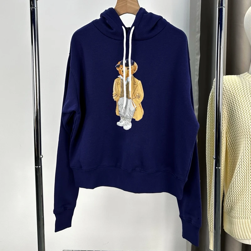 

Осень-зима 2022, новая толстовка с капюшоном с головой медведя, женская свободная повседневная универсальная базовая длинная хлопковая толстовка Sve для поездок на работу Sle