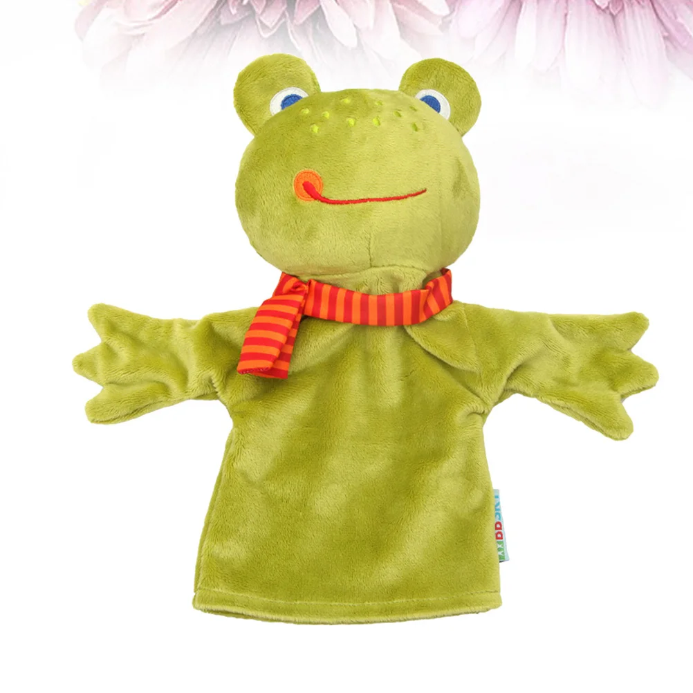 Marioneta de mano de animales de dibujos animados para niños, Material de terciopelo de cristal suave de rana, guante interactivo cómodo, juguete de marionetas
