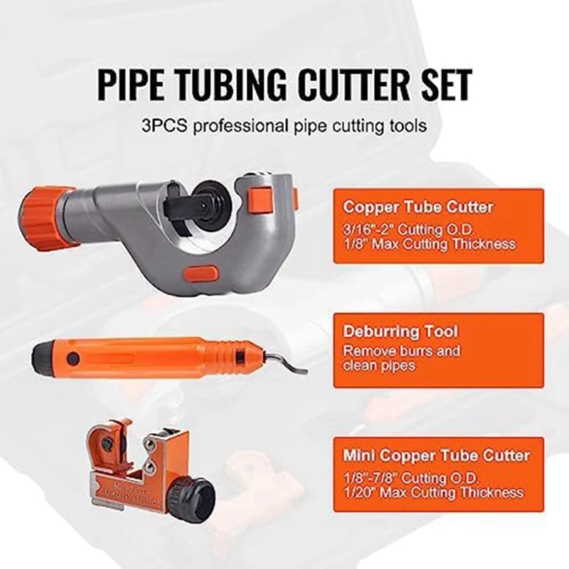 3 PC Heavy Duty Pipe Cutter Set 3/16-2Inch O.D. Copper Pipe Cutter,1/8-7/8Inch O.D. For Copper,Aluminum