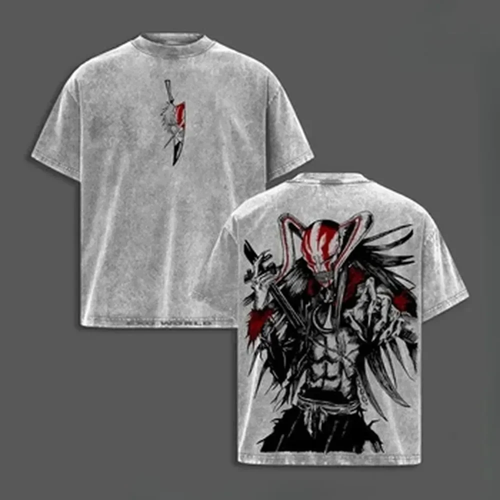 Kurosaki Ichigo BLEAC T Shirt Vintage Washed Oversized T-shirt For Men's Unisex Clothing Short Sleeve Pure Cotton Tees Tops