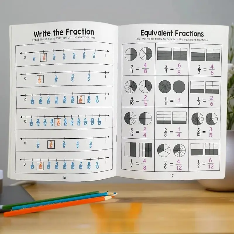 NEW Primary School Math Cognitive Test Book Basic Fraction Learn And Practice Training Workbook Fraction Fact Teaching Aids
