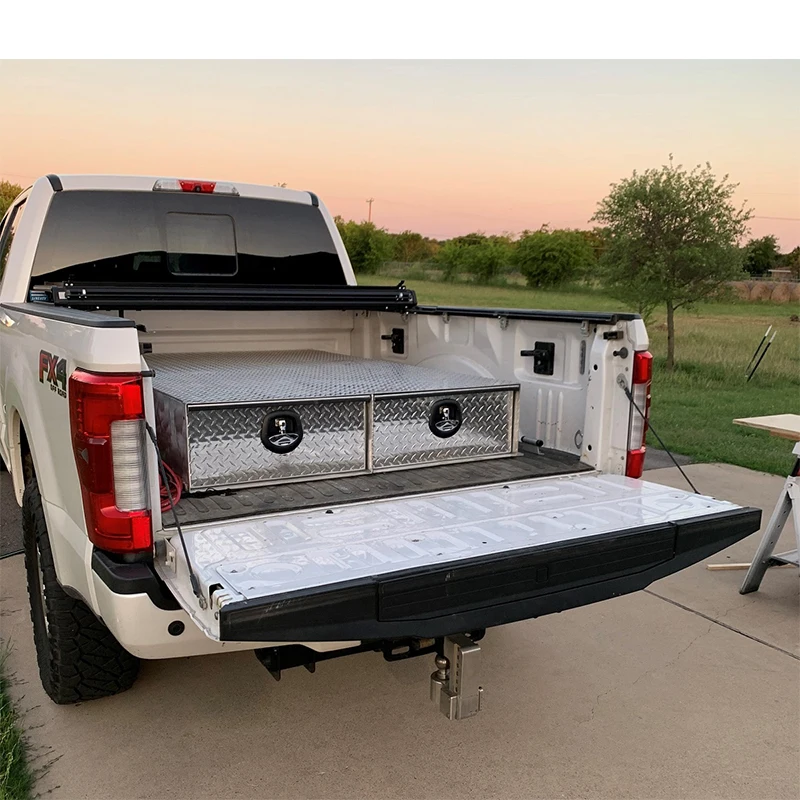 

Customized Aluminum Pickup Truck Bed Storage Drawers System Double Drawers for GMC Ram Tundra