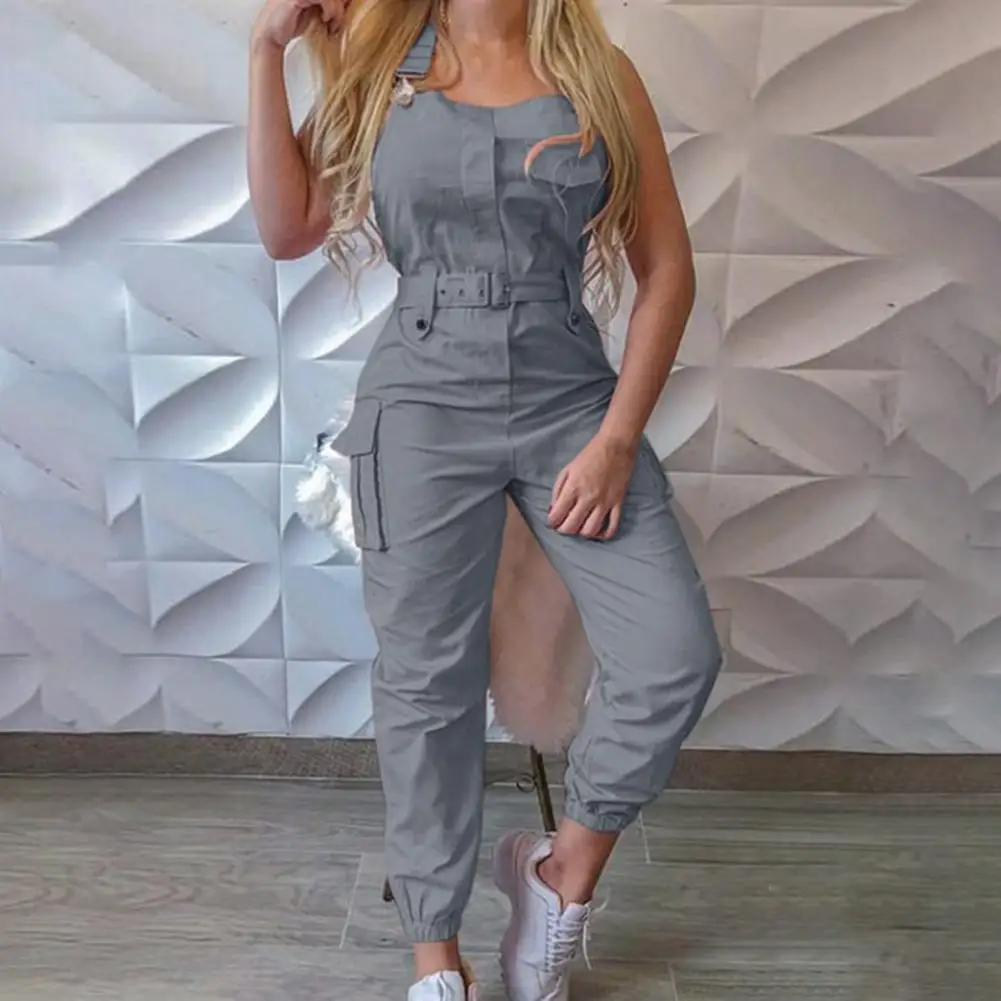 Women's Pants Overalls Sleeveless Adjustable Straps Cargo Jumpsuit Beam Foot Romper Trousers with Belt