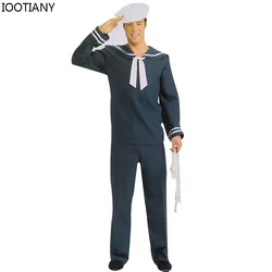 IOOTIANY New Adult Navy Blue Sailor Cosplay Costume Halloween Men's Theme Bar Costumes Carnival Party Stage Performance Dress Up