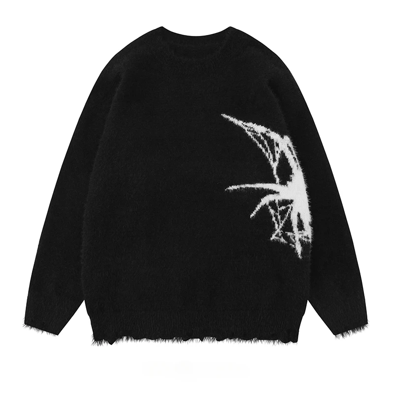 Vintage Streetwear Sweater Men Women Animal Knitted Sweater Knitwear Crewneck Couple Spiders American Pullover Men Clothing 2023