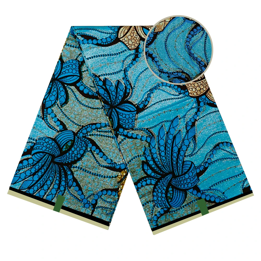 

Fashion African Grand Golden Wax Fabric Ankara Glitter Golden Wax Soft Flash Gold Print Batik High Quality Pagne For Women Dress