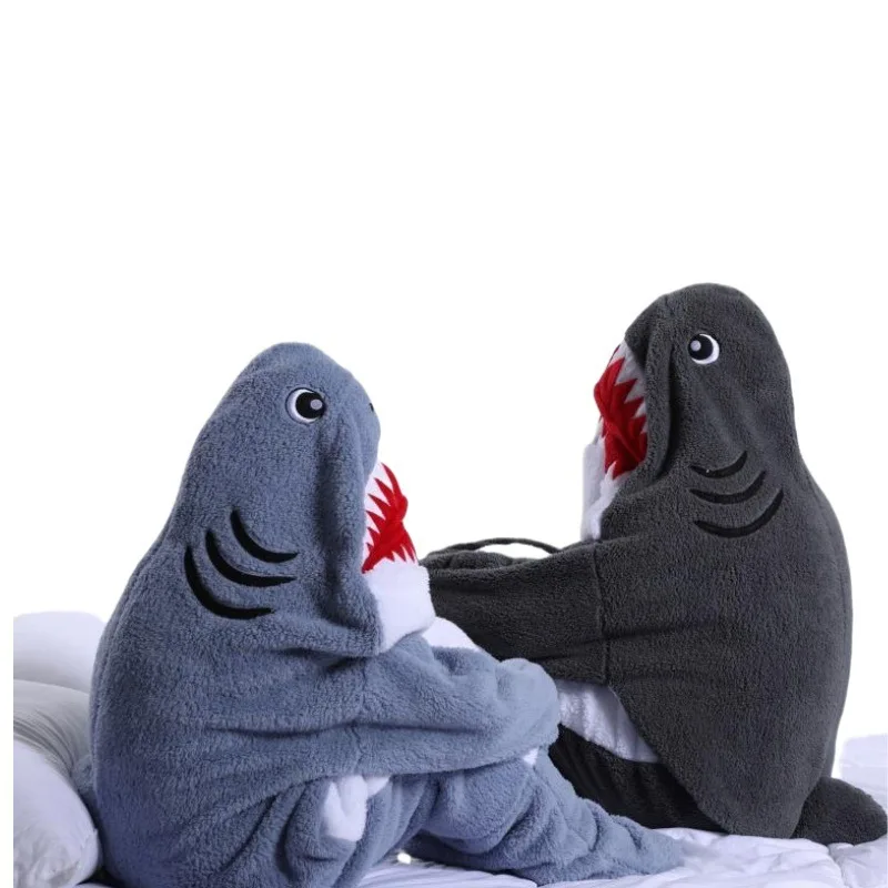 

Фланелевой спальный мешок с изображением акулы, пижамы для подростков, детское носимое одеяло с акулой, зимний теплый комбинезон, уютное одеяло с акулой, толстовка