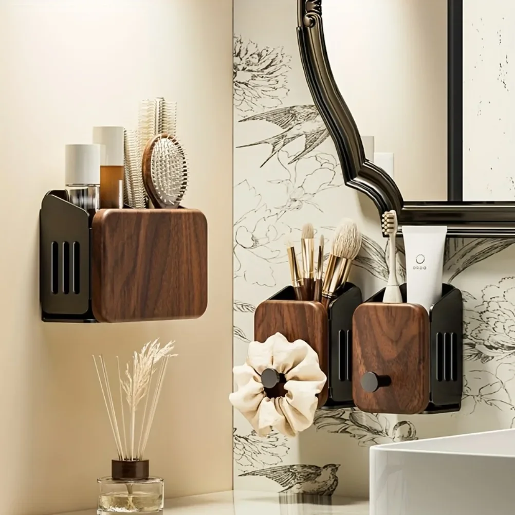Chinese Walnut Wood Comb Storage Shelf Wall Mounted Bathroom Organizer Hair Band Toothpaste Wall Shelves Bathroom Accessories