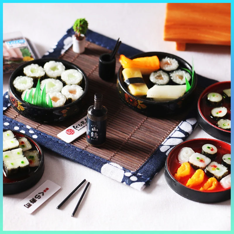 Dollhouse Japanese Sushi Lunch Tray Set Mini Miniature Food Accessories Bjd Surrounding Scene Ornaments Accessories Children