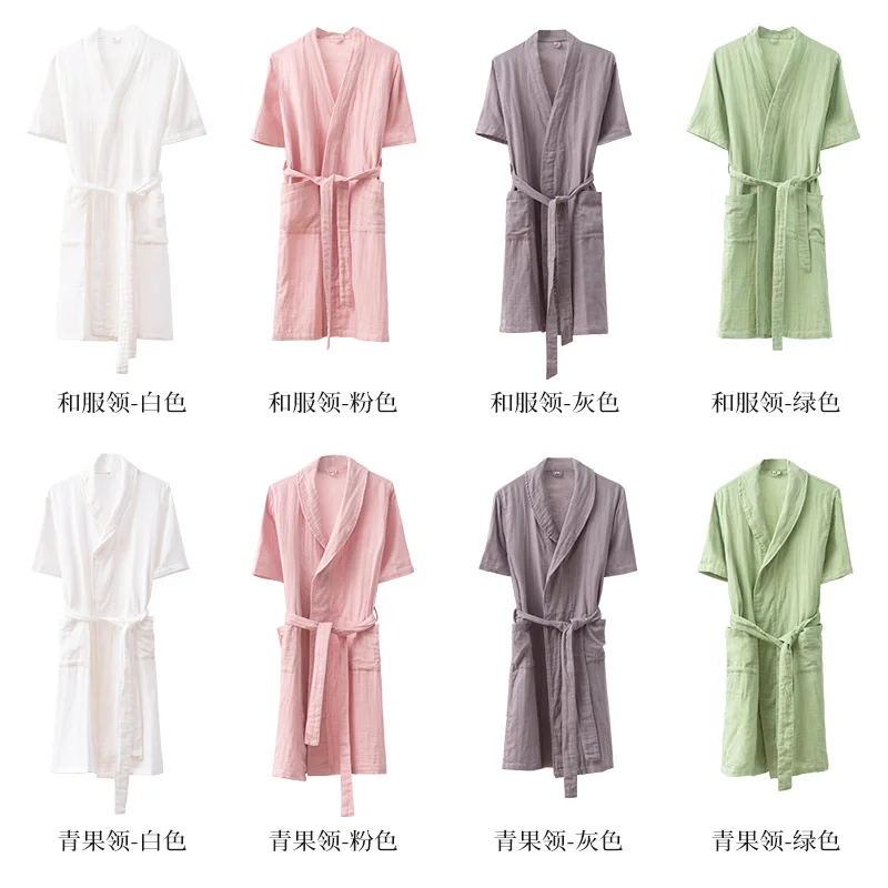 100%Pure Cotton Class A three-layer GauzeBathrobe Nightgown, Home Clothing Water Absorption Skin Friendly Soft Couple Summer