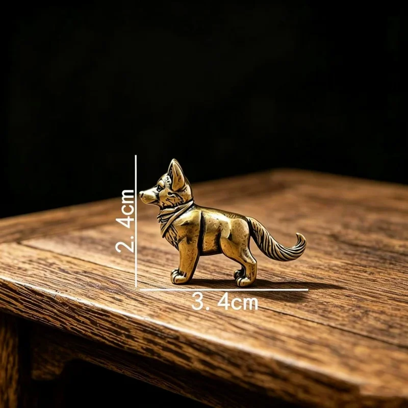 Antique Brass German Shepherd Dog Statue Retro Copper Tea Pet Desk Decoration Home Office Craft Ornament Gift for Pet Collectors - view 4