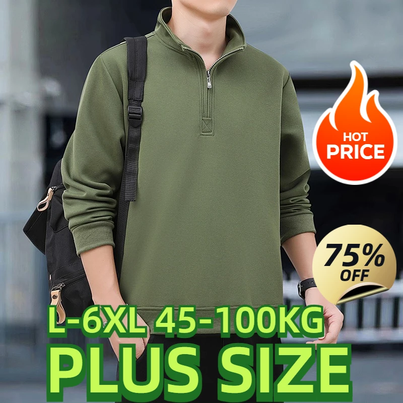 Plus Size Spring Autumn Men's Sweatshirt Casual Loose Half Zip Stand Collar Pullover Trend Running Heavy Sweatshirts 6xl 5xl 4xl